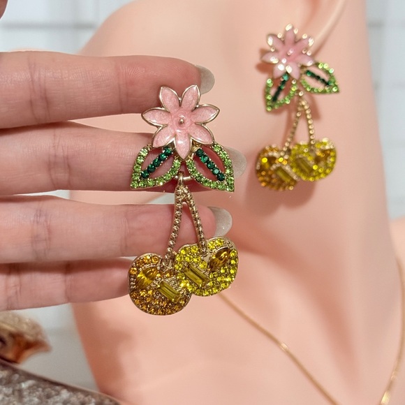 ⚜️ Floral Pink and Yellow Cherry Earrings - Picture 5 of 7